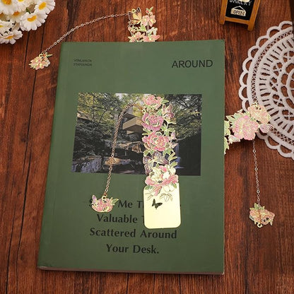 3 PCS Metal Bookmarks, Bookmarks for Reading Women, Pretty Bookmarks for Women, Beautiful Metal Bookmark, Beautiful Flower Bookmark, Peach Blossom, Cottonrose Hibiscus, Peony (BKM-050-001)