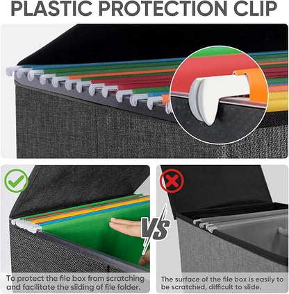 BALEINE File Organizer Box with Lid, Collapsible File Folder Organizer with Plastic Slide, Hanging File Folder Box for Office Document Storage (2 Pack, Black)