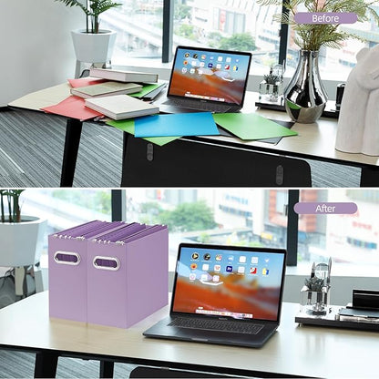 Oterri File Organizer, Small Storage Box, Cardboard File Folder Organizer, Collapsible File Box, Hanging File Organizer for Letter Size, Portable File Box, Only Box (Taro Purple,2 Packs)