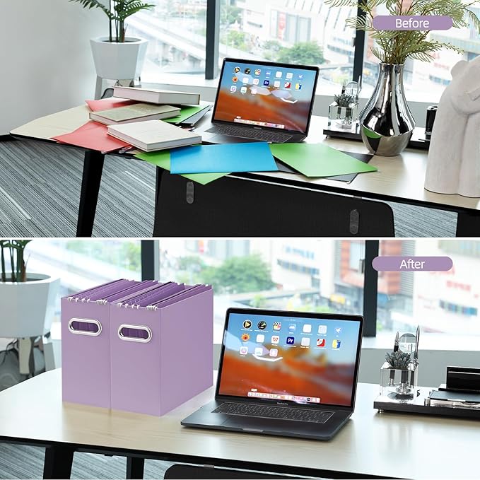 Oterri File Organizer, Small Storage Box, Cardboard File Folder Organizer, Collapsible File Box, Hanging File Organizer for Letter Size, Portable File Box, Only Box (Taro Purple,4 Packs)