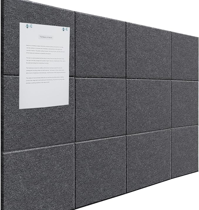 Large Cork Board Alternative - 12 Pack Felt Wall Tiles Office Decor Cork Board for Office, Cork Boards for Walls, Gray Bulletin Board Pin Board with Safe Adhesive for Office/Home/School