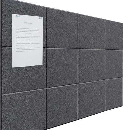 Large Cork Board Alternative - 12 Pack Felt Wall Tiles Office Decor Cork Board for Office, Cork Boards for Walls, Gray Bulletin Board Pin Board with Safe Adhesive for Office/Home/School