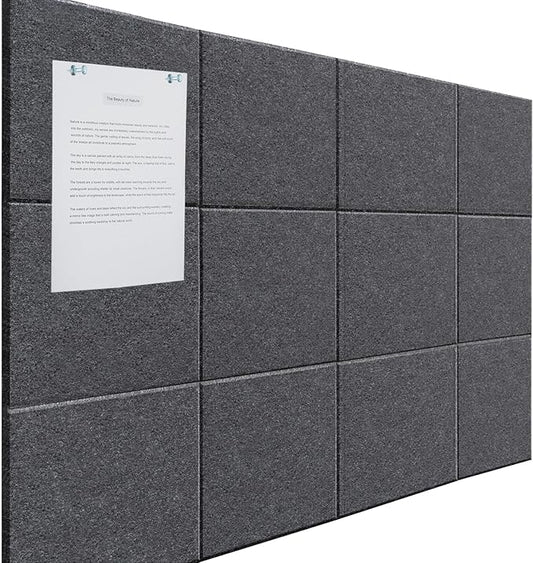 Large Cork Board Alternative - 12 Pack Felt Wall Tiles Office Decor Cork Board for Office, Cork Boards for Walls, Gray Bulletin Board Pin Board with Safe Adhesive for Office/Home/School