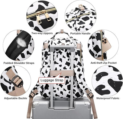 Cow Print Laptop Backpack College Bookbag School Backpack for Women Girls, Travel Backpack 15.6 Inch Computer Backpacks