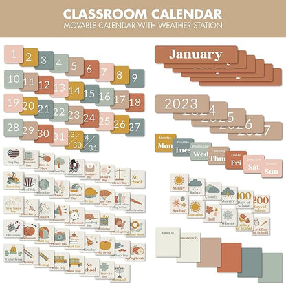The Ultimate Classroom Calendar Pocket Chart for Kids - Beautiful Calendar with Educational Cards for Easy Learning - Fun Boho Classroom/Teacher Must Have Supplies That Fits Nicely w/Any School Decor