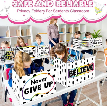 Honoson 24 Pcs Bulk Inspirational Privacy Folders for Students Cardboard Test Privacy Boards Motivational Words Desk Dividers Shield for Classroom School Study Supplies, 6 Styles(Polka Dot)