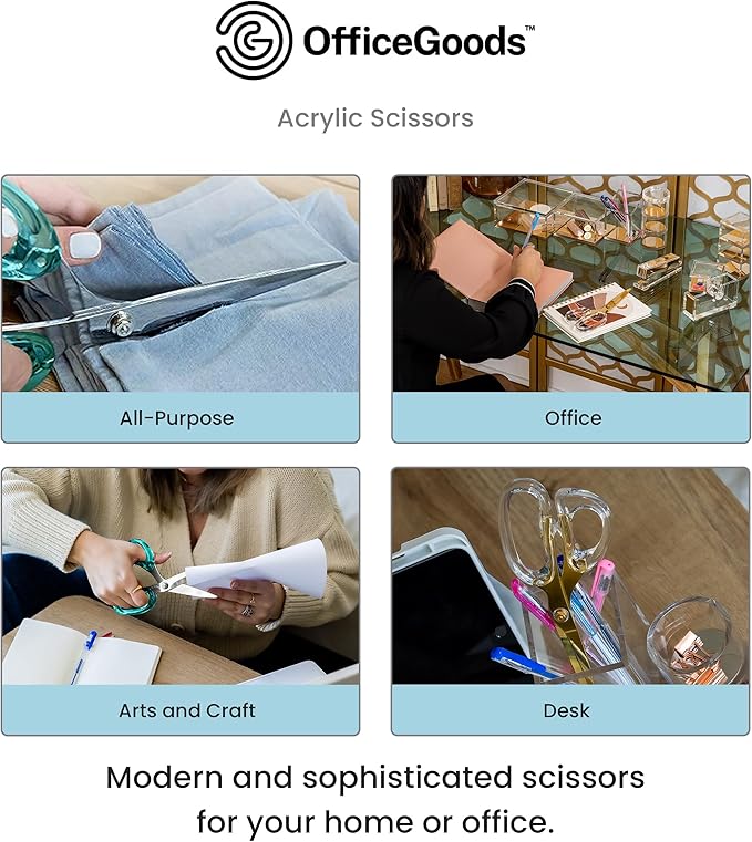 OfficeGoods 9” Stainless Steel Acrylic Scissors for Office and Home - Aesthetic and Sharp All Purpose Scissors, Perfect for Sewing, Arts and Crafts - Green Silver Metal