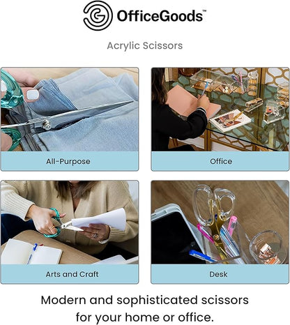 OfficeGoods 9” Stainless Steel Acrylic Scissors for Office and Home - Aesthetic and Sharp All Purpose Scissors, Perfect for Sewing, Arts and Crafts - Green Silver Metal