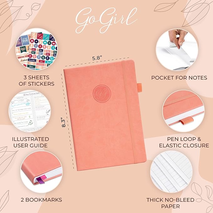 GoGirl Budget Planner – Monthly Financial Planner Organizer Budget Book. Expense Tracker Notebook Journal to Control Money, A5 (Peach Pink)