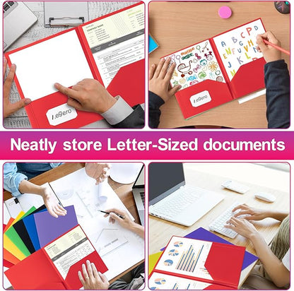 Plastic Folders with Pockets (12 Pack, Assorted Colors), Durable Heavy Duty File Folders with Business Card Slot, 2-Pocket Folder for Schoolwork & Office,Letter Size…