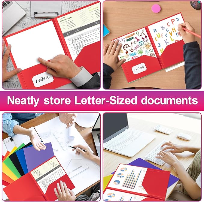 Plastic Folders with Pockets (7 Pack, Soft Light Colors), Durable Heavy Duty File Folders with Business Card Slot, 2-Pocket Folder for Schoolwork & Office,Letter Size