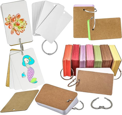 MotBach 400PCS Colored Blank Flash Card Index Cards with Binding Rings,8 Color Easy Flip Flash Card Study Note Card Perfect for Bookmark School Learning Memory Recipe Cards Game Cards(3.5 x2.2 Inch)