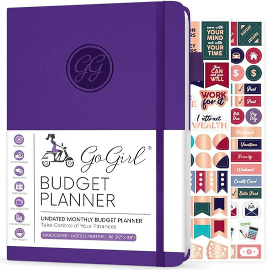 GoGirl Budget Planner – Monthly Financial Planner Organizer Budget Book. Expense Tracker Notebook Journal to Control Money, A5 (Purple)