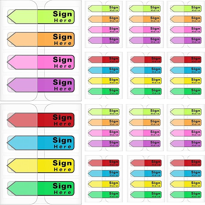 Tatuo 1200 Pcs Sign Here Tabs Colored Flag Stickers 8 Colors with Dispenser Arrow Flag Easy to Post for Notary Books Paper (Sign Here Style)
