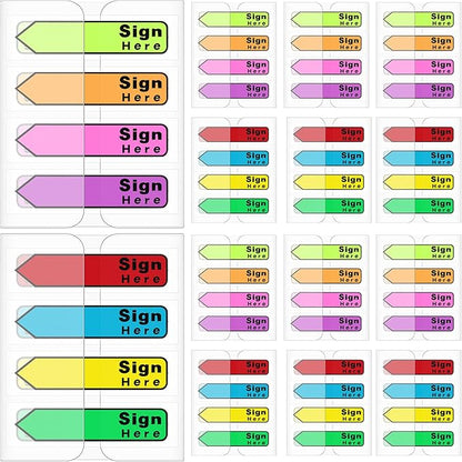 Tatuo 1200 Pcs Sign Here Tabs Colored Flag Stickers 8 Colors with Dispenser Arrow Flag Easy to Post for Notary Books Paper (Sign Here Style)