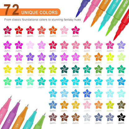 Kalour 72 Colors Art Markers Pens,Dual Tip (Brush and Fine Point),Color Number and Color Name,Art Marker for Coloring Lettering Calligraphy Drawing Journaling,Coloring Art Gift for Adult Beginner Kids