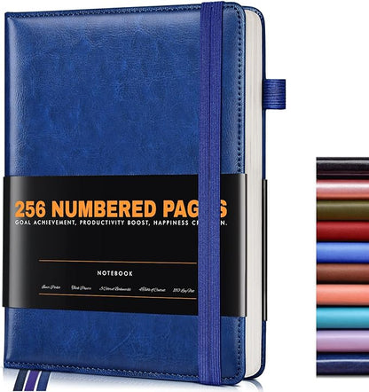 Lined Journal Notebook for Women Men, 256 Numbered Pages Hardcover Leather Journals for Writing, A5 Journaling Notebooks, College Ruled Journal for Business Work School 5.75" x 8.38" Navy Blue