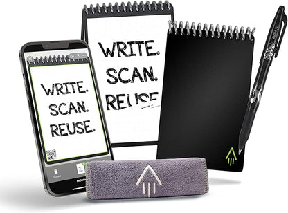 Rocketbook Smart Reusable Notebook, Mini Spiral Notebook, Infinity Black, (3.5" x 5.5")