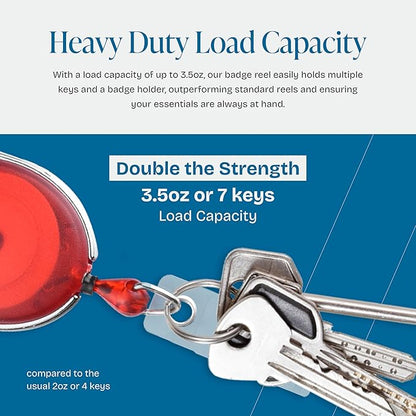 Will Well ID Badge Holders with Clip and Keyring - Horizontal Clear Plastic 3.7" x 2.5" Sleeves Fit Up to 3 Cards - Retractable 24" UHMWPE Fiber Pull Cords - 2-Pack, Transparent Red Reels