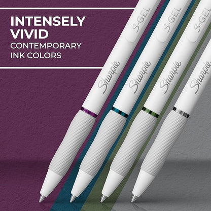 Sharpie S-Gel Pens, Fashion Barrel Gel Ink Pens, Pearl White Body, Medium Point Pens (0.7Mm), Writing Pens, Coloring Pens, Gel Pens For Journaling, Rich Dark Color Assortment, 4 Count