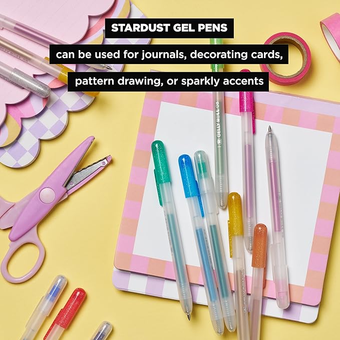 SAKURA Gelly Roll Retractable Gel Pens Colored - Stardust Glitter Gel Pens - 08 Medium Point Ink Pen for Journaling, Art, or Drawing - Assorted Colored Ink - 10 Pens