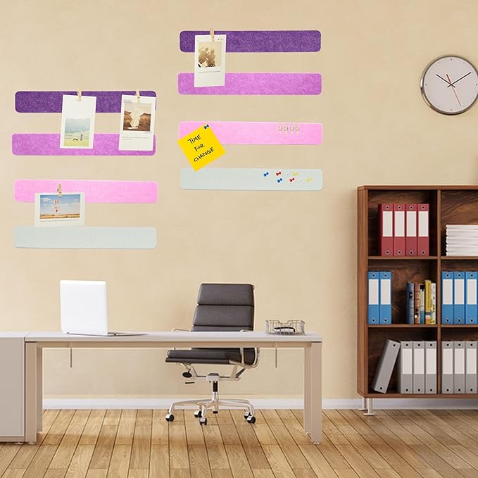 8Pcs Bulletin Board Strips, Purple Rose Felt Pin Board Bar Strips with 50 Pushpins, Self-Adhesive Felt Cork Board Strips for Wall to Display Your Notes, Photos, Schedules, Announcements