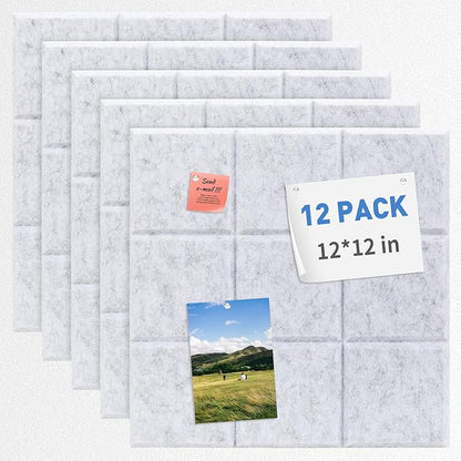 Smarpau Large Cork Bulletin Board 48"x36" Cork Board Wall Tiles 12 Pack Corkboards for Walls Cork Board Felt Board Tiles for Office Home Gray Pin Board Tack Board Squares Alternative