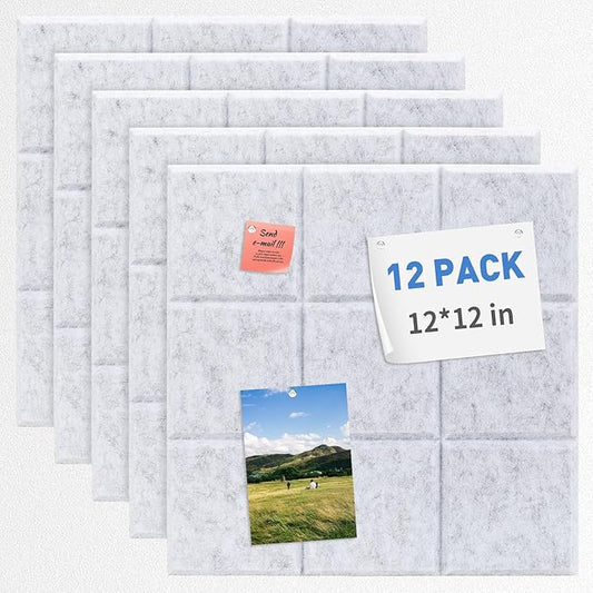 Smarpau Large Cork Bulletin Board 48"x36" Cork Board Wall Tiles 12 Pack Corkboards for Walls Cork Board Felt Board Tiles for Office Home Gray Pin Board Tack Board Squares Alternative