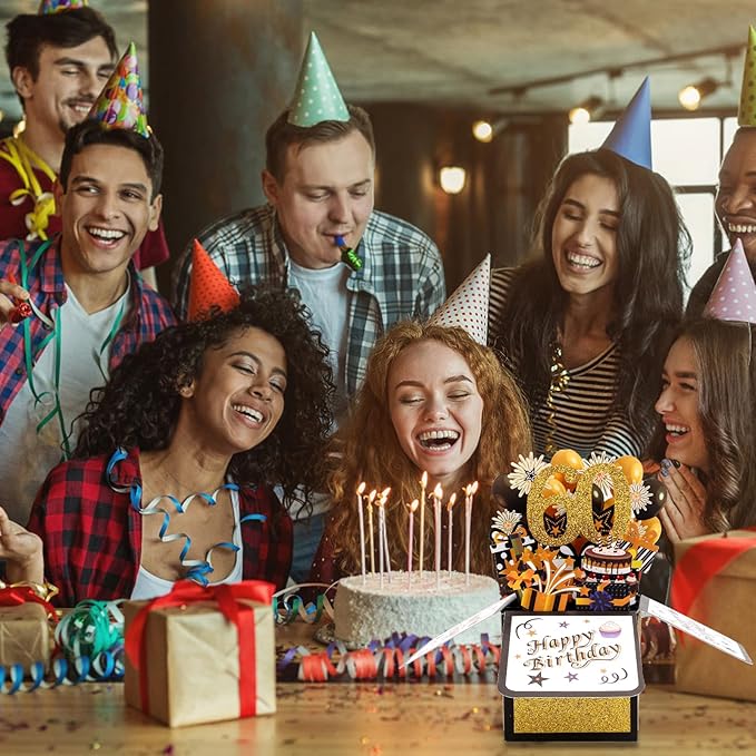 Happy 60th Birthday Pop-Up Card, Multicolored 60 Year Old Birthday 3D Cards with Envelopes Cool Sixty Birthday Popup Box Best 60th Birthday Gift Ideas for Men Women