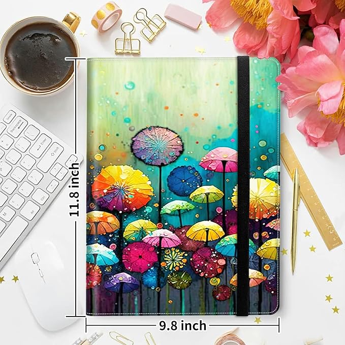 Padfolio Folder with Clipboard,Portfolios Organizer Clipboards with Storage Clipboard Writing Pad PU Leather Conference Document Organizer with Business Card Holder,Colorful Dandelion