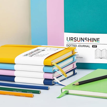 Dotted Journal/Notebook - Dot Grid Hard Cover Notebook, Premium Thick Paper with Fine Inner Pocket, Black Smooth Faux Leather, Pen Loop, 5.3'' x 8.26'' - Gray