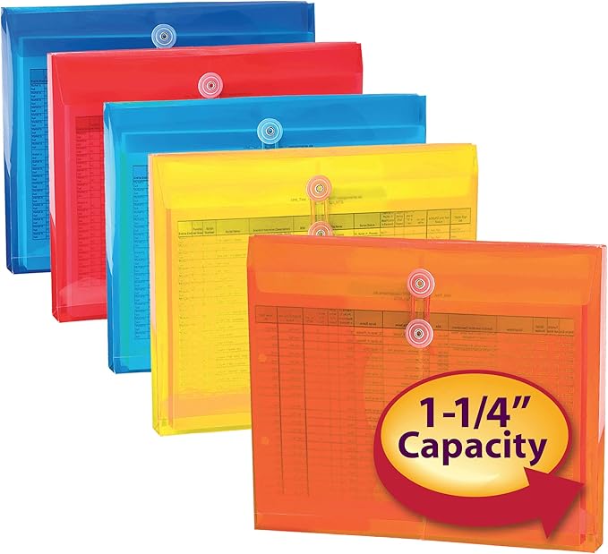 Smead Poly Project Envelope, 1-1/4" Expansion, String-Tie Closure, Side Load, Letter Size, 5 per Pack (89519)