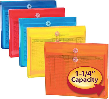 Smead Poly Project Envelope, 1-1/4" Expansion, String-Tie Closure, Side Load, Letter Size, 5 per Pack (89519)