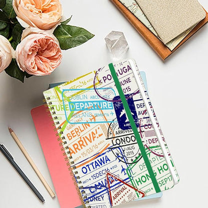 Spiral Notebook - A5 Spiral Notebooks, 8.3'' × 5.8'', 160 Pages, Aesthetic Journaling Notebooks for Women, College Lined Notebook with Elastic Closure, Back Pocket, for School Office, stampA