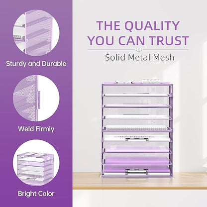 DALTACK 9-Tier Paper Letter Tray Desk Organizer with Handles, Mesh File Holder Organization, Paper Sorter Desk Organizer for Office Home School, Purple 2 Pack