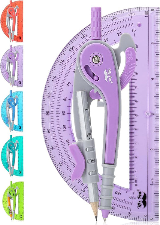 Mr. Pen- Compass and Protractor Set, Purple, Compass Geometry Tool, Protractor and Compass Set, Compass Drawing Tool, Drawing Compass, Protractor Set, Geometry Compass, Math Compass for Geometry