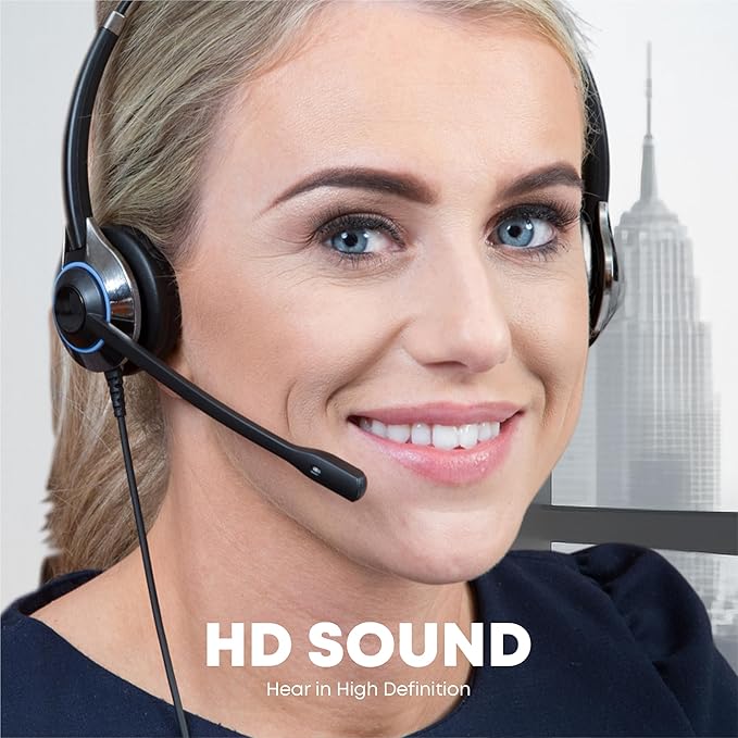 TruVoice HD-500 Office and Call Center Wired QD Headset with Noise Canceling Microphone and HD Speakers - Compatible with Mitel, Nortel, Avaya, Poly, Polycom, Shoretel, Digium, ESI, Fanvil Desk Phones