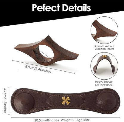 Book Weight Page Holder Wooden Thumb Book Open Holder Weighted Bookmark Corner Reading Book Accessories Gift for Writer Reader (Heavy Page Holder+Thumb Page Holder-Coffee)