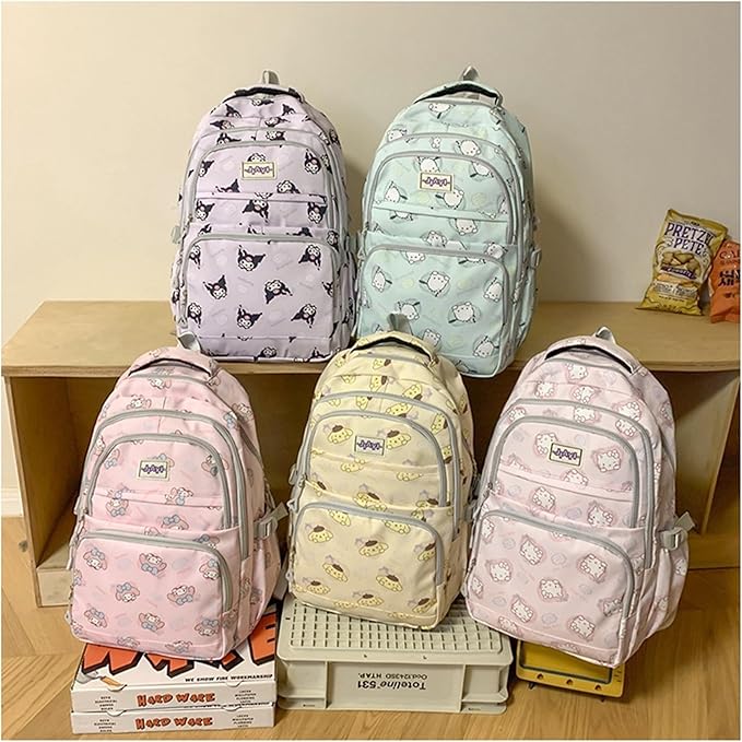 Roffatide Anime Pompom Purin All Over Print Large Capacity Casual Backpack Laptop Backpack Travel Hiking Rucksack Bike Backpack Yellow