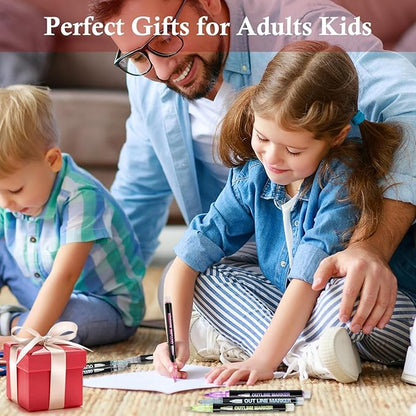 Shimmer Outline Markers Doodle Outline Pens:12 Glitter Pens Outliner Set Christmas Stocking Stuffers Tween Teen Girl Gifts Trendy Stuff Cute Arts Crafts Supplies Kids Ages 4 6 8 9 10 14 16 18 Year Old