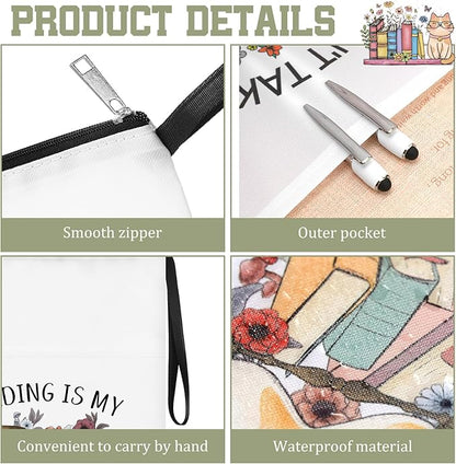 8 Pcs Christmas Book Club Gifts Book Lovers Sleeves Bulk with Zipper and Pocket Book Sleeve Pouch for Book Lovers Librarian Bookish Club Gifts, 11 x 8.7 Inch(Book,Flower)