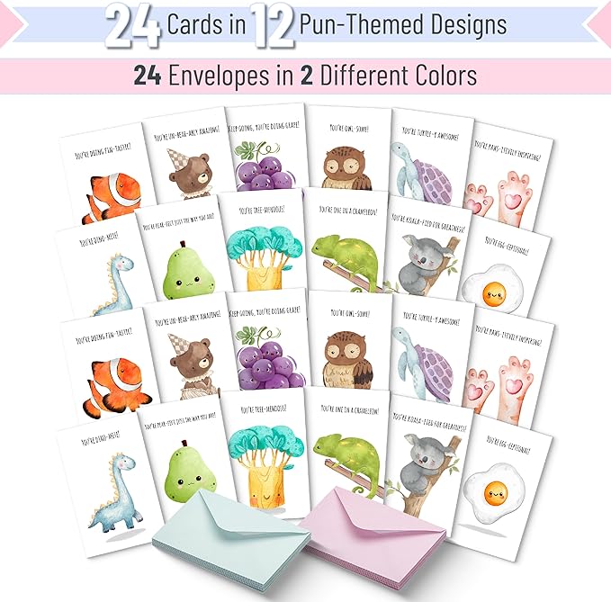 Mr. Pen- Funny Notecards with Envelopes, 24 Set, Funny Cards for Kids, Funny Geeting Cards for Kids, Blank Cards for Kids, Kids Cards, Fun Puns Blank Note Cards