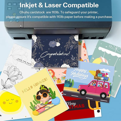 Ohuhu Blank White Cards and Envelopes 100 Pack, 4.25 x 5.5 Heavyweight Folded Cards and A2 Envelopes for DIY Greeting Card, Wedding, Birthday, Invitations, Thank You Cards & All Occasion