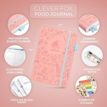 Clever Fox Food Journal - Daily Food Diary, Meal Planner to Track Calories & Nutrients, Weight Tracker Notebook, A5 (Light Pink)