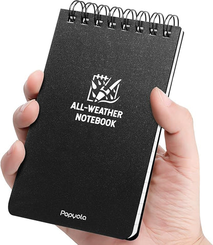 POPYOLA 1 Pack Waterproof Pocket Notebook, 3x5 Pocket Notepad, All Weather Mini Spiral Notepad, Write in the Rain Police Notepad with 100 Squared Pages for Outdoor Home Office School, Black
