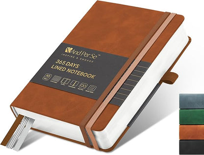 &And Per Se Lined Journal Notebook, 365 Pages, A5, 5.7'' x 8'' 100GSM Thick Paper, Journals for Writing, Hardcover Notebooks for Women Men (Brown)