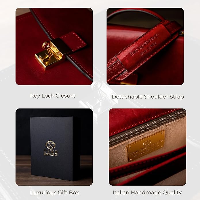 Time Resistance Small Leather Briefcase for Men - Crossbody Bag - Italian Leather Messenger Bag - Gift Box Included