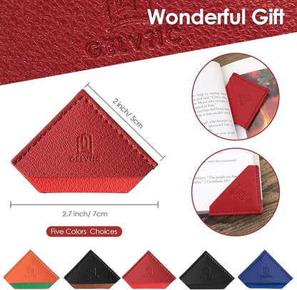 3 Pieces Leather Bookmarks Handmade Page Marker for Men Women and Kids, Faux Leather Page Clips Corner Book Markers for Students Teachers Gift for Writers Bookworm Book Lovers (06-Red)