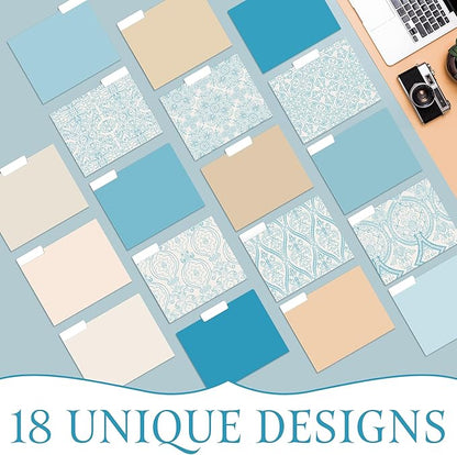 18 PCS Decorative File Folders Set, Stylish Design, Heavy Duty Letter Size Folders for Organizing Papers by Date or Day, Colorful Patterned File Folders for Home or Office Use