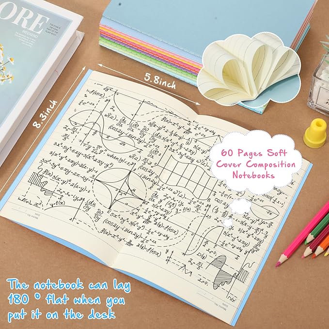 Handepo 100 Pack Composition Notebooks Ruled Lined Kraft Notebooks Bulk Soft Cover Journals Travel Diary Memo for Students Classroom Office Supplies(A5,Blue)